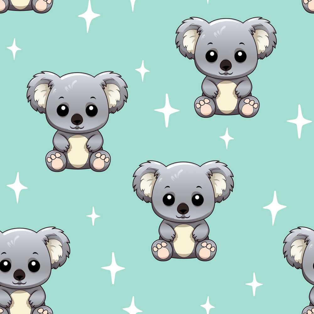 Cute Koala Bears with Stars Mint Green Background