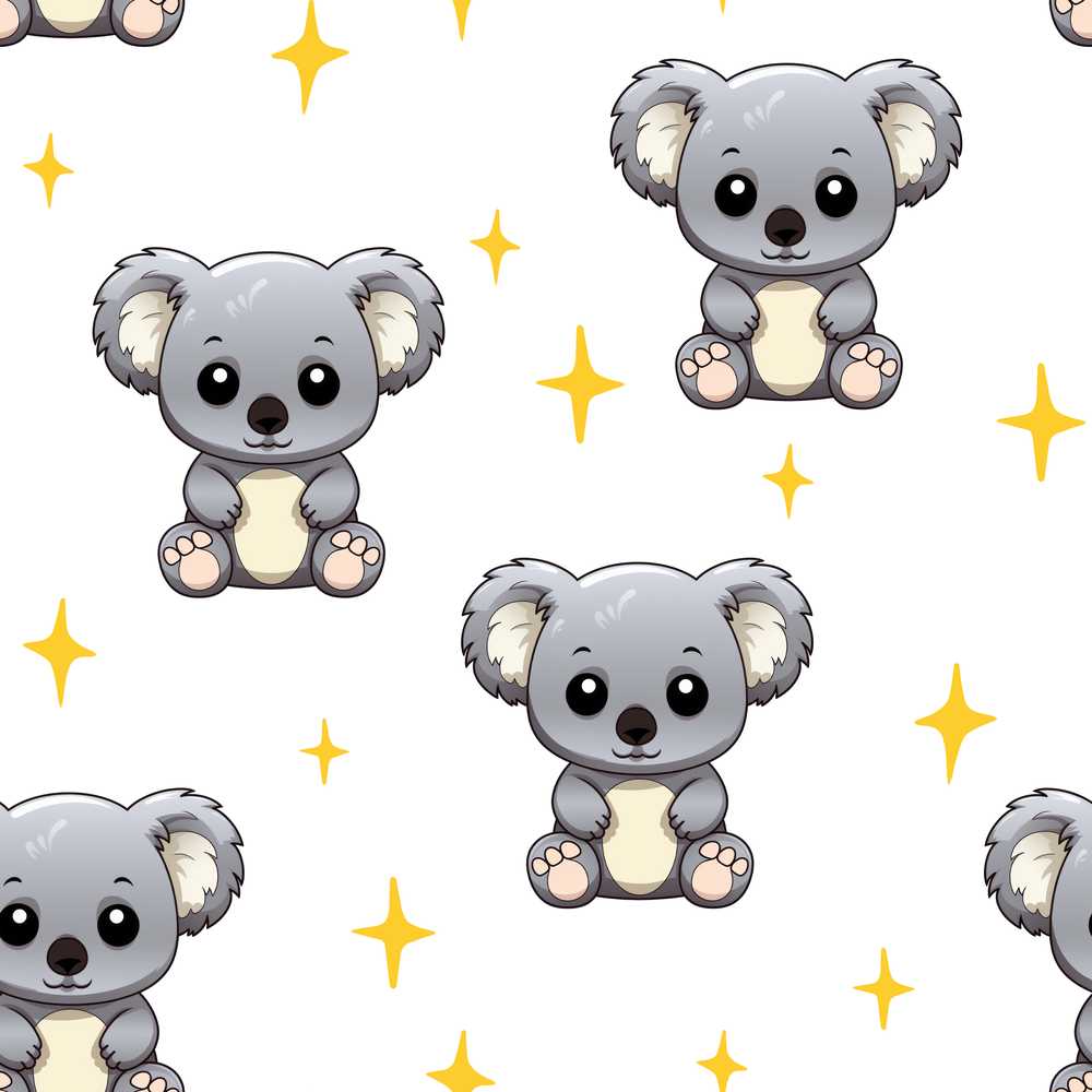 Cute Koala Bears with Stars White Background Decorative