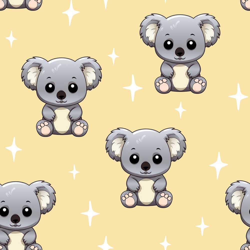 Cute Koala Bears with Stars Yellow Background Decorative