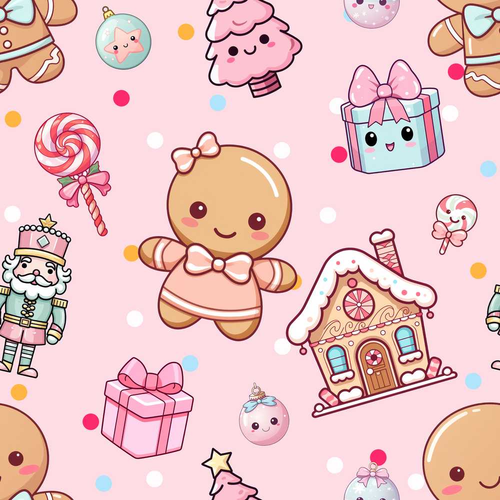 Cute Christmas Gingerbread Candy Gift House Pink Background