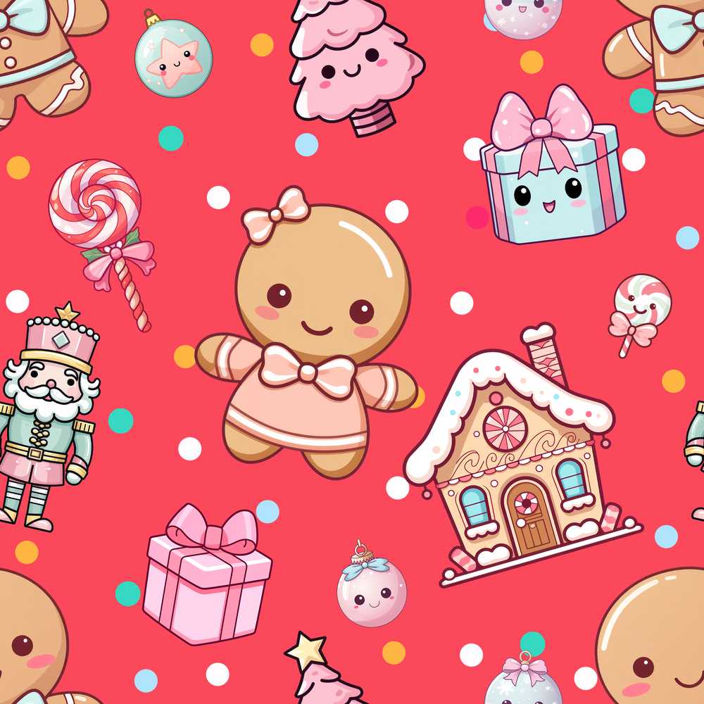 Cute Christmas Gingerbread Candy Gift House Red Background