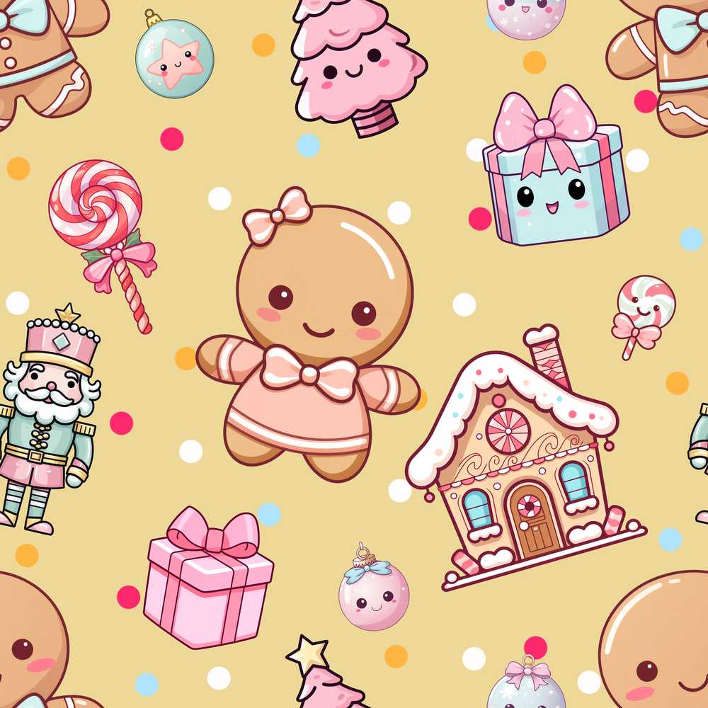 Cute Christmas Gingerbread Candy House Gifts Yellow Background
