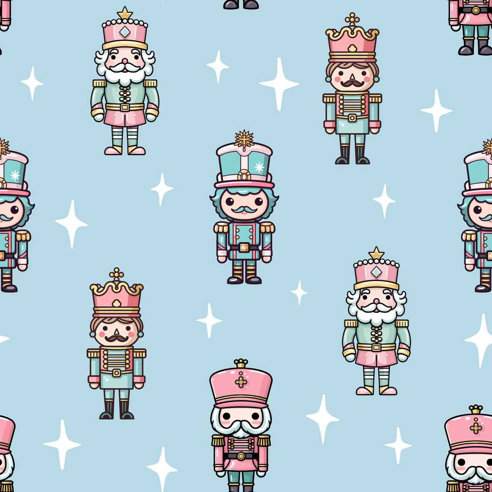 Cute Nutcracker Soldiers Christmas Toy Characters Soft Blue Background