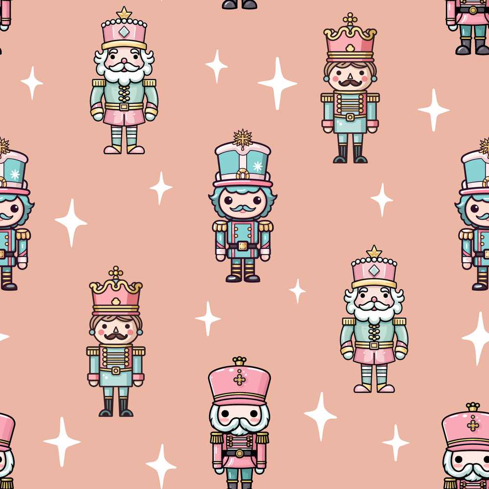 Cute Nutcracker Soldiers Christmas Toy Characters Beige Background