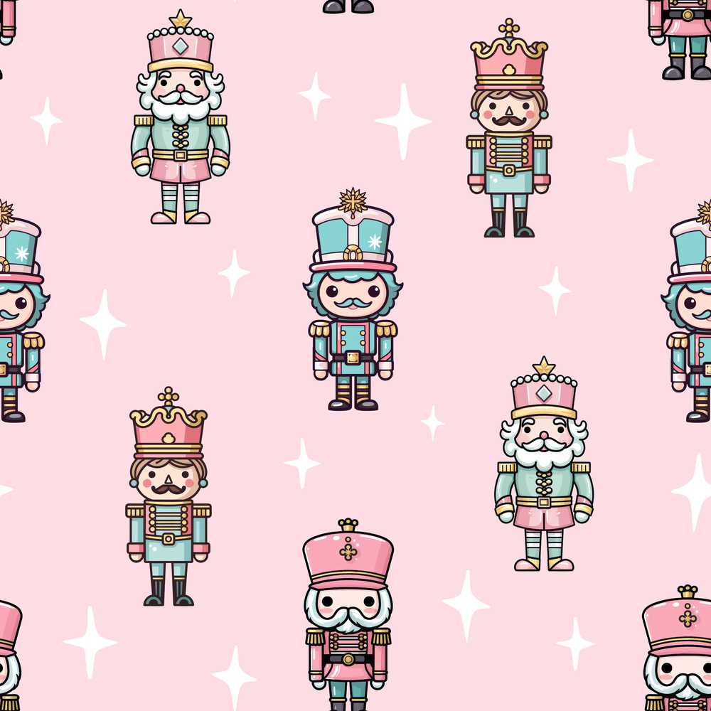 Cute Nutcracker Soldiers Christmas Toy Characters Soft Pink Background