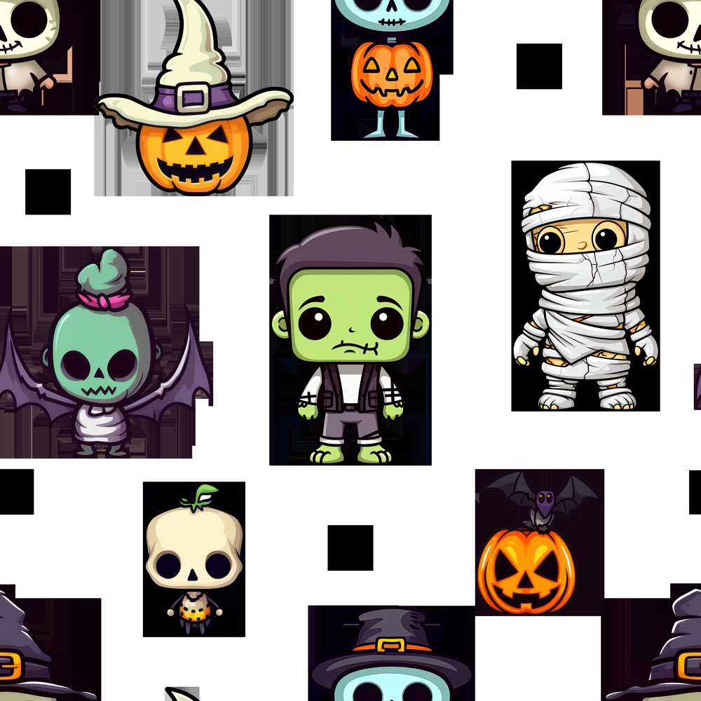 Cute Halloween Characters Pumpkin Skull Mummy White Background