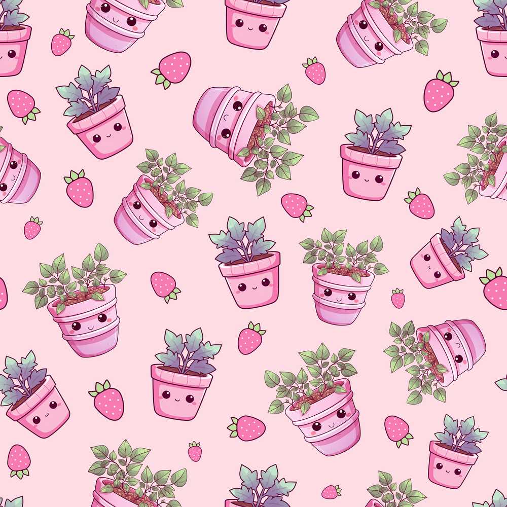 Cute Pink Plant Pots Leaves Strawberry Blush Background Wildflower