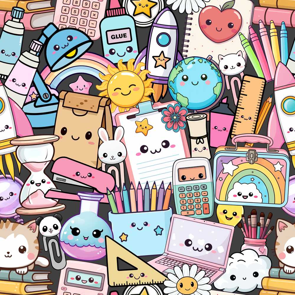 Cute Kawaii School Supplies Science Art Cute Dark Background
