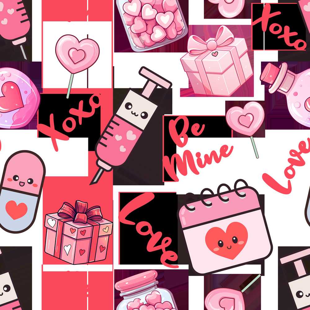 Cute Kawaii Valentine Love Hearts Gifts White Background
