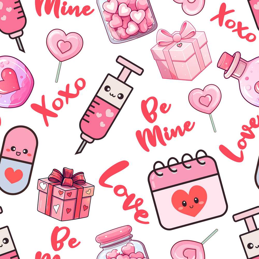 Cute Kawaii Valentine Love Hearts Syringe Gift Calendar White Background