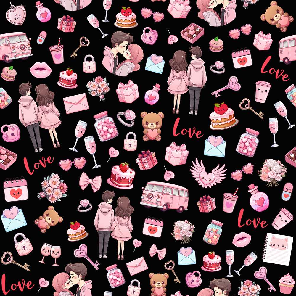 Cute Love Couple Gifts Cakes Teddy Bear Black Background