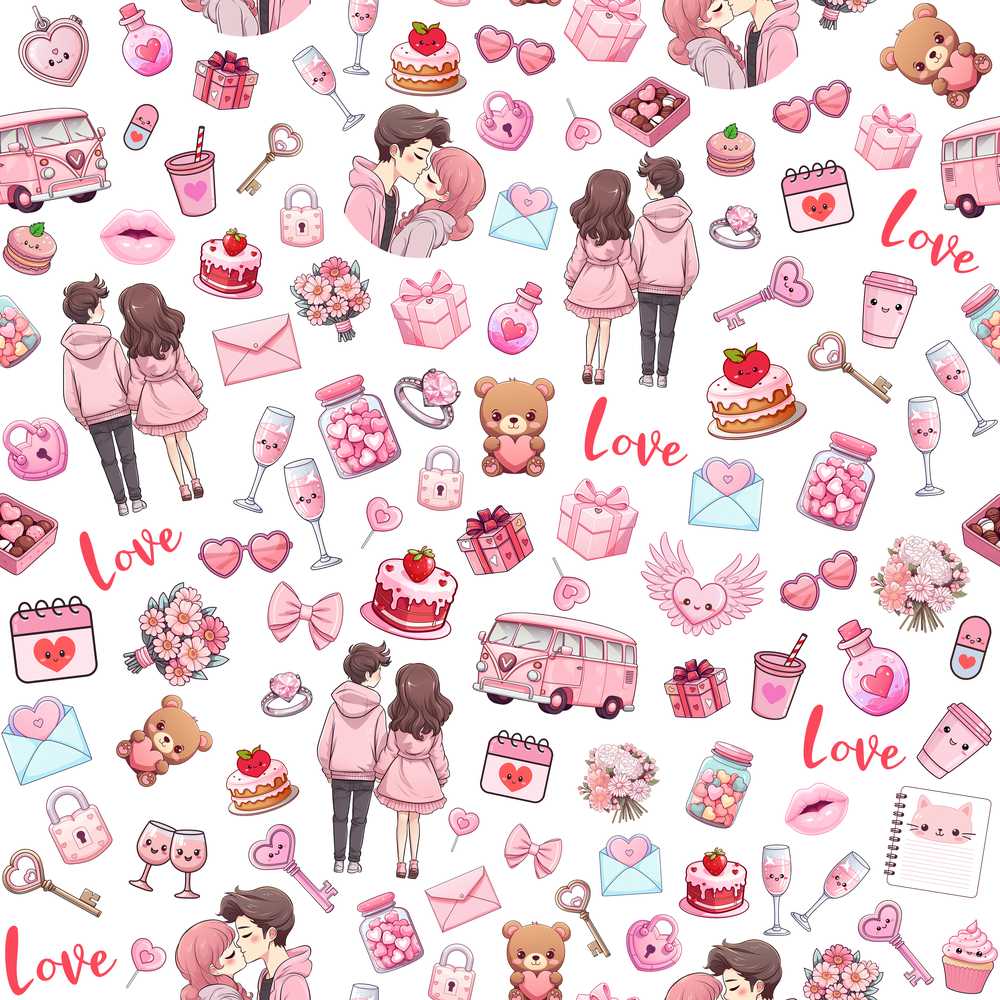 Cute Love Couple Gifts Cakes Teddy Bear Light Grey Background