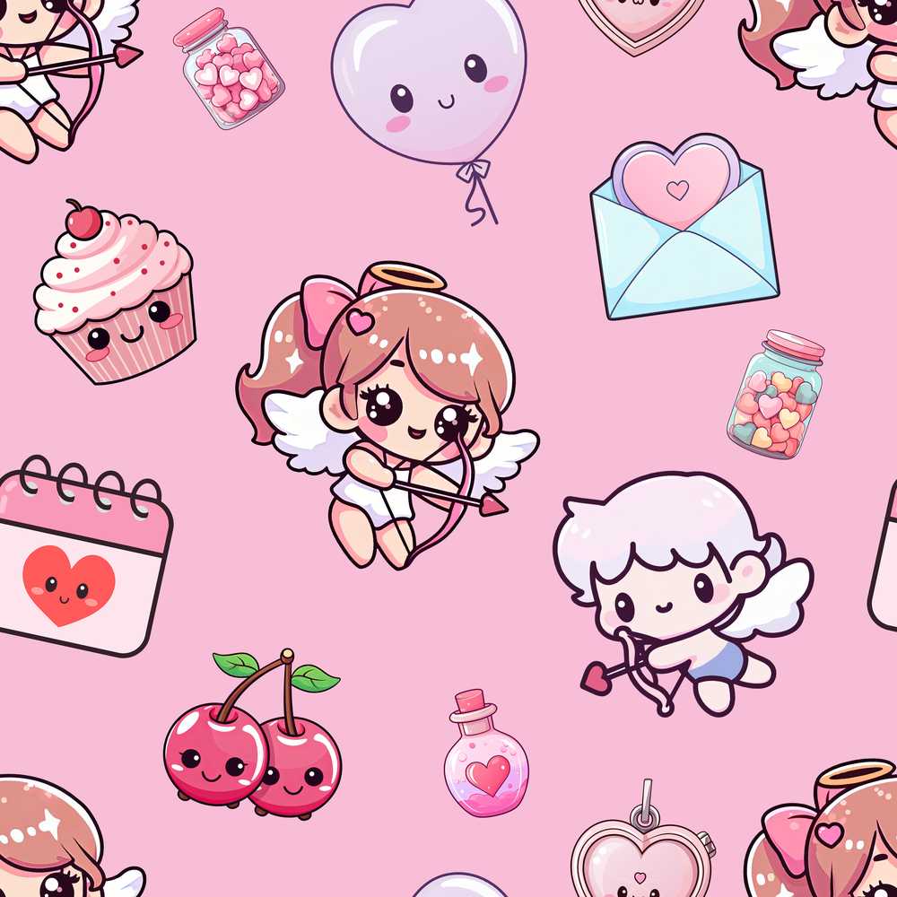 Cute Cupid Angels Hearts Sweets Balloon Love Elements Soft Pink