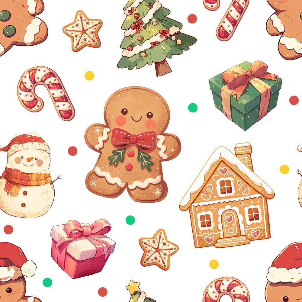 Cute Gingerbread Man Christmas Tree Candy Cane Holiday Grey Background