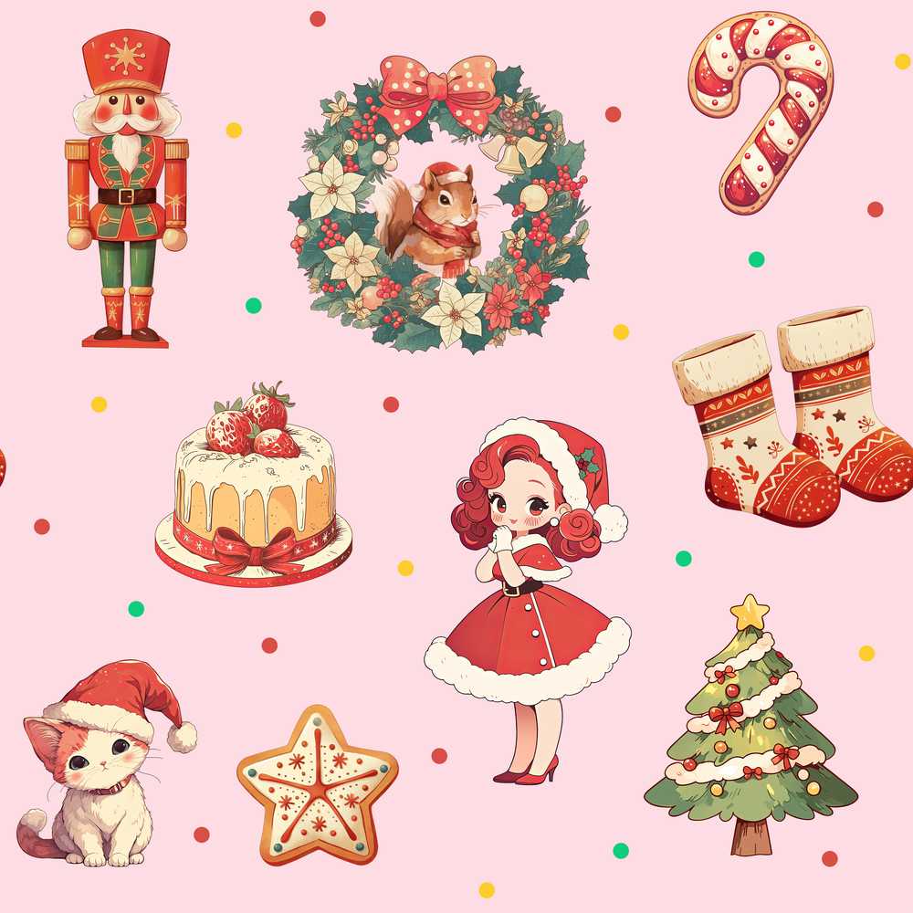 Christmas Nutcracker Squirrel Cake Candy Cane Girl Tree Light Pink