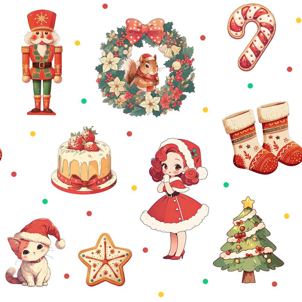 Cute Christmas Nutcracker Squirrel Cake Candy Cane Girl Tree White