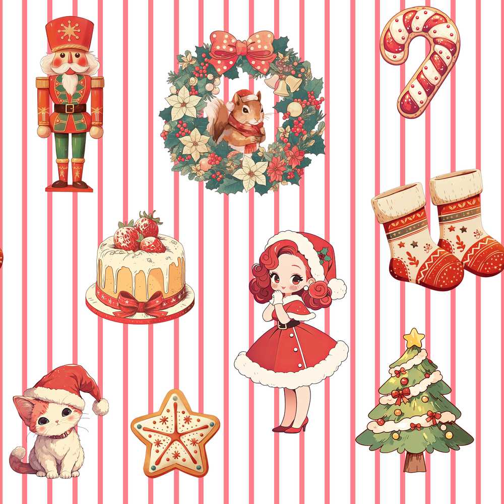 Christmas Nutcracker Squirrel Cake Candy Cane Girl Tree Red Stripe