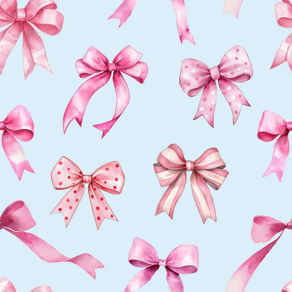 Pink Watercolor Ribbon Bow Soft Blue Background Decorative