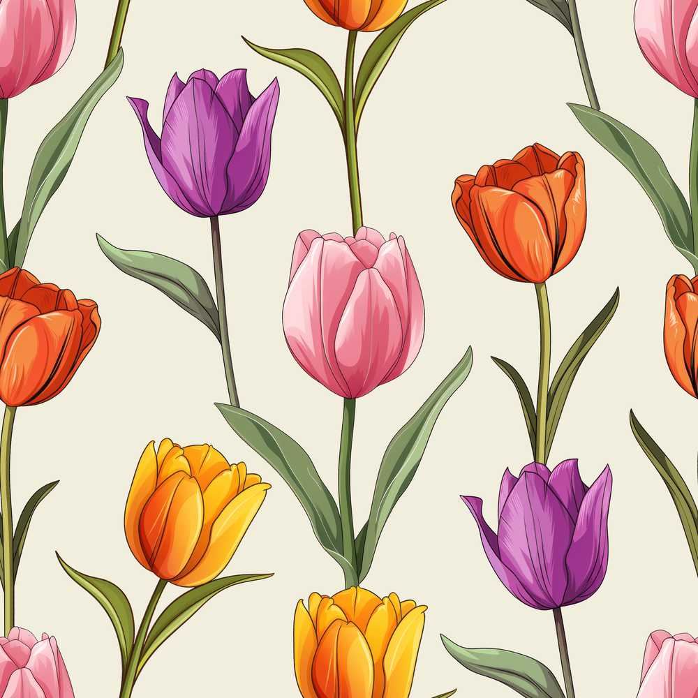 Elegant Tulip Floral Neutral Background Spring Flowers Wildflower Pattern