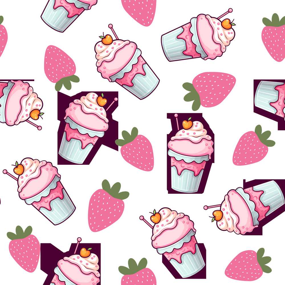Cute Strawberry Cupcakes and Dessert Drinks Kawaii Style