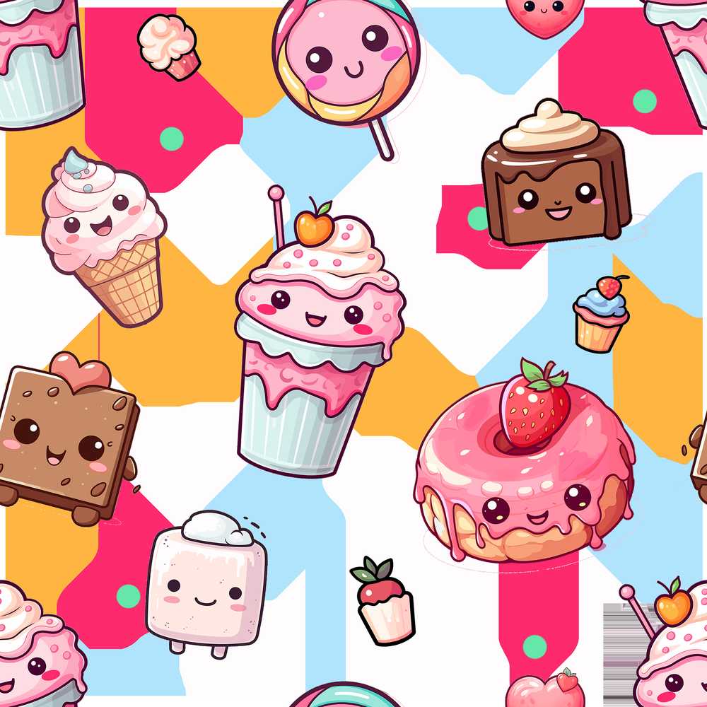 Cute Kawaii Desserts Candy Cakes and Sweet Treat Characters