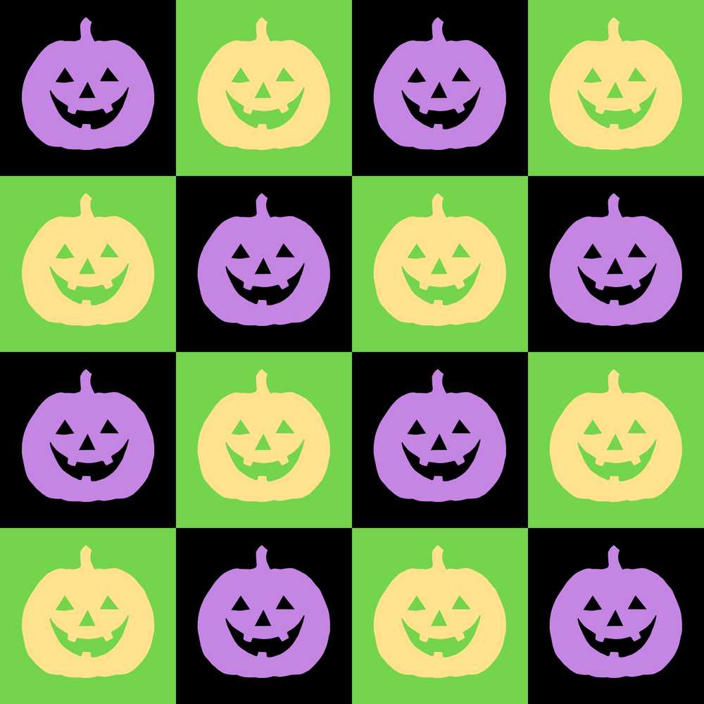 Cute Halloween Pumpkin Faces Green Black Checker Spooky