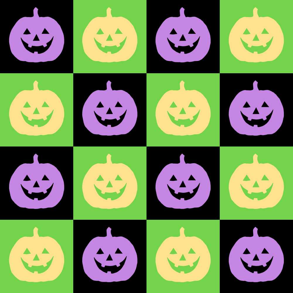 Halloween Pumpkin Checkerboard Purple Green Spooky Seasonal Pattern