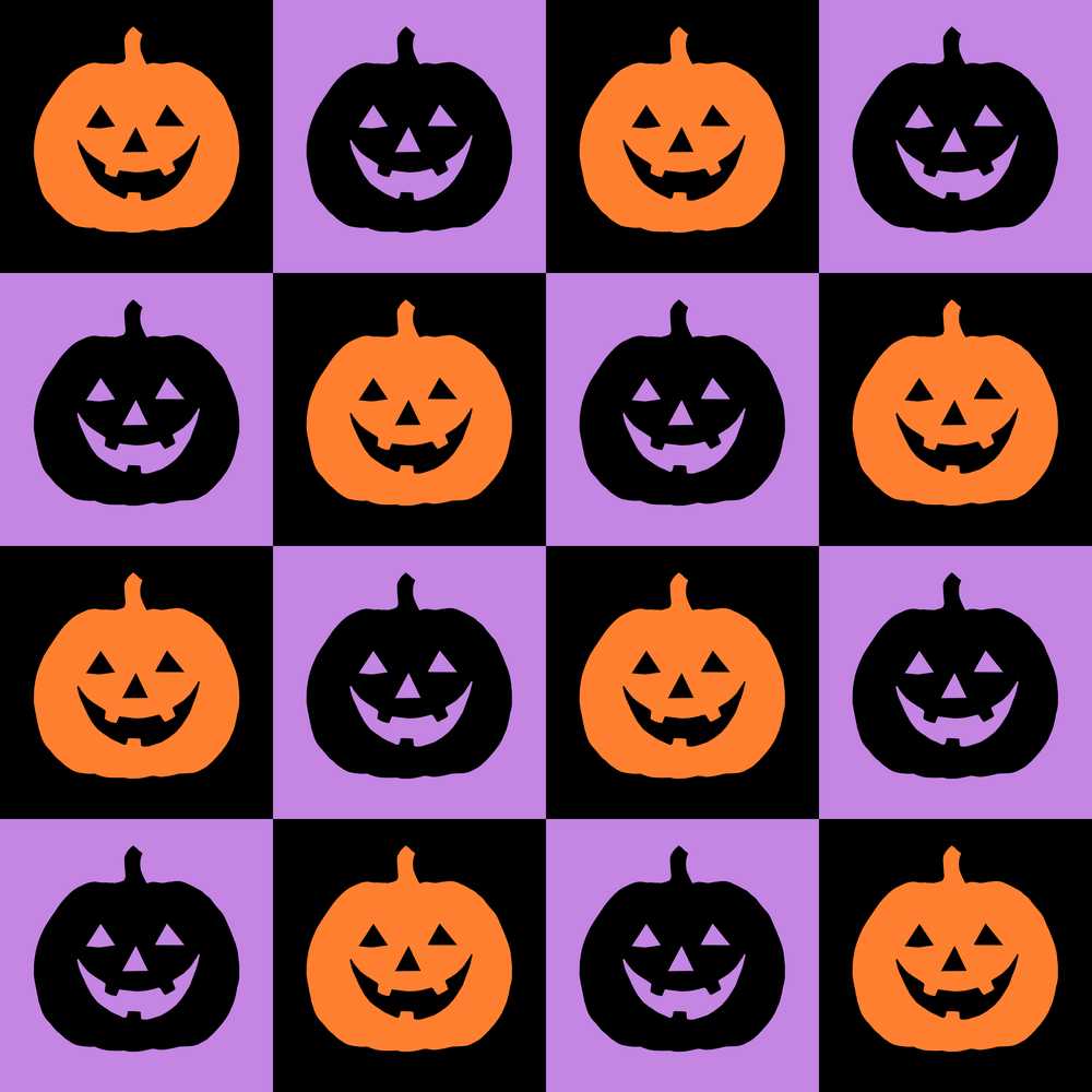 Black Orange Pumpkin Checkerboard Halloween Spooky Seasonal Pattern