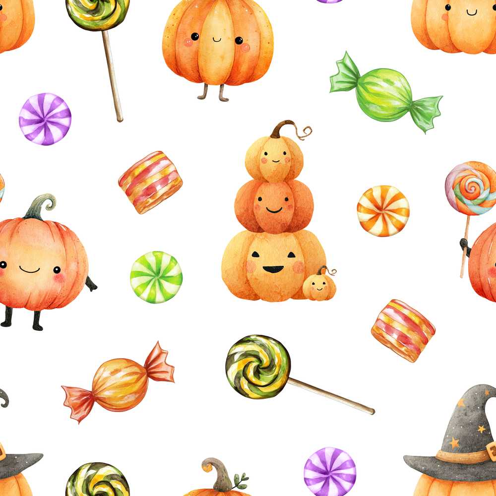Cute Halloween Pumpkin Candy Characters Soft Grey Background