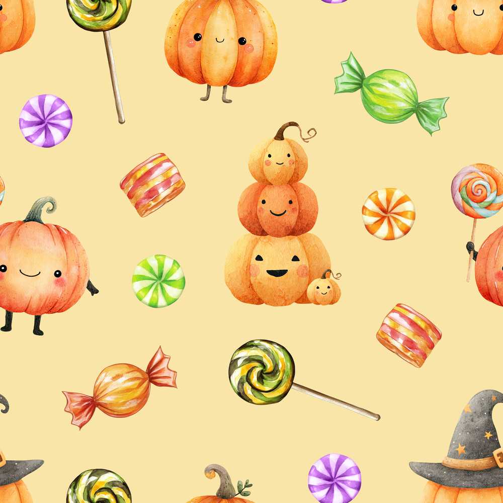 Cute Halloween Pumpkin Candy Characters Warm Beige Background