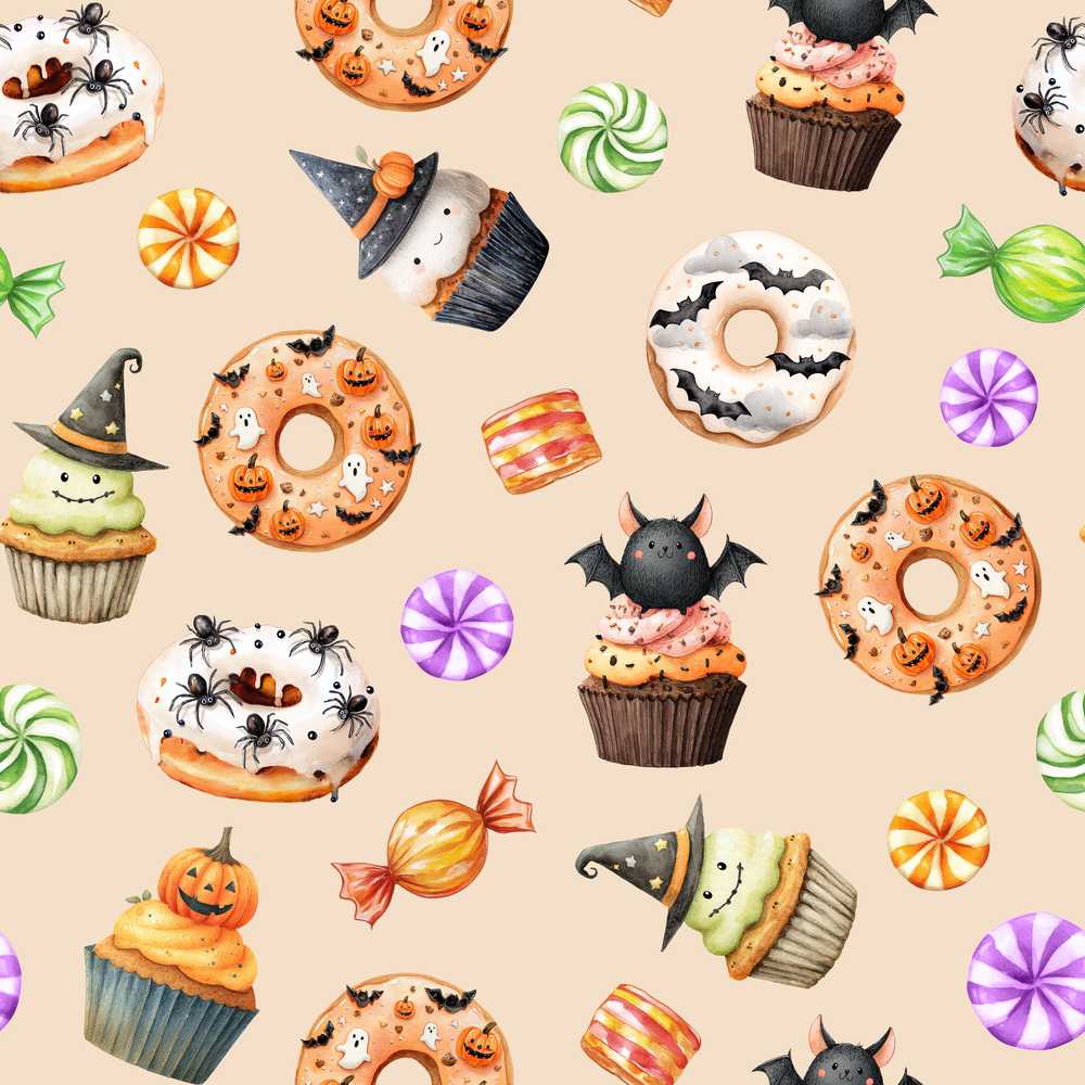 Cute Halloween Donuts Sweets Spooky Treats Beige Background