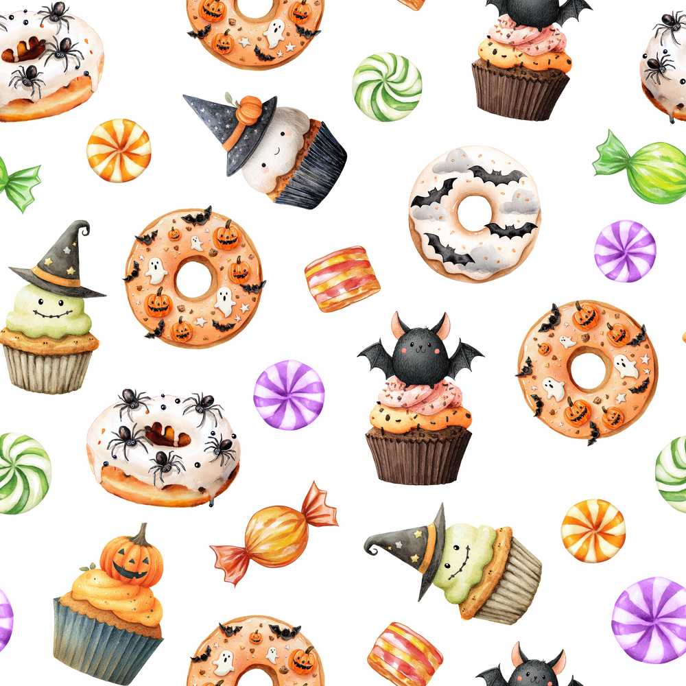 Cute Halloween Donut Spooky Treats Light Grey Background