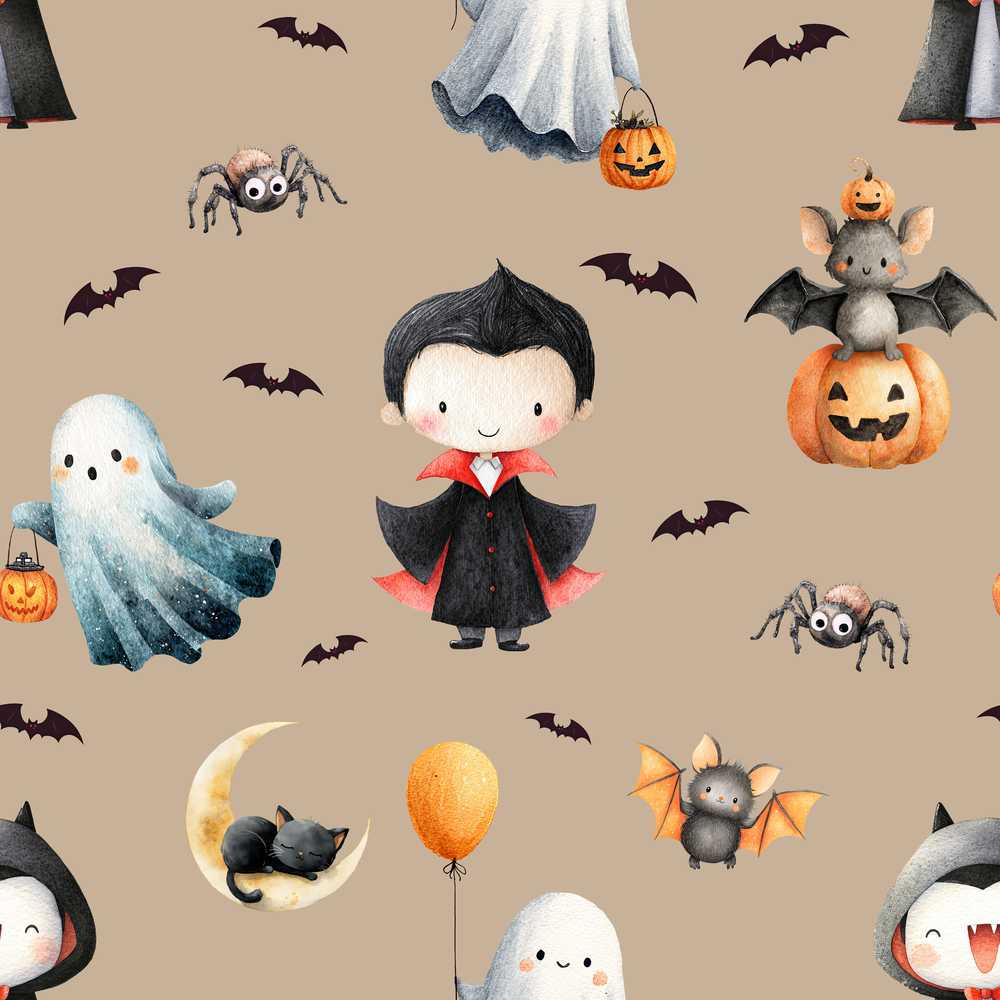 Halloween Vampire Ghost Bat Spooky Character Taupe Seasonal