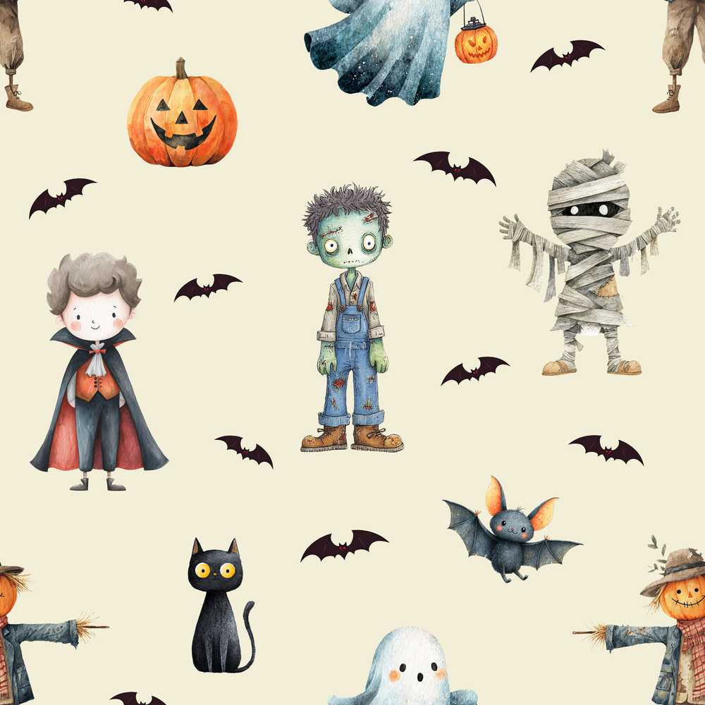 Halloween Zombie Mummy Vampire Bat Spooky Cream Seasonal