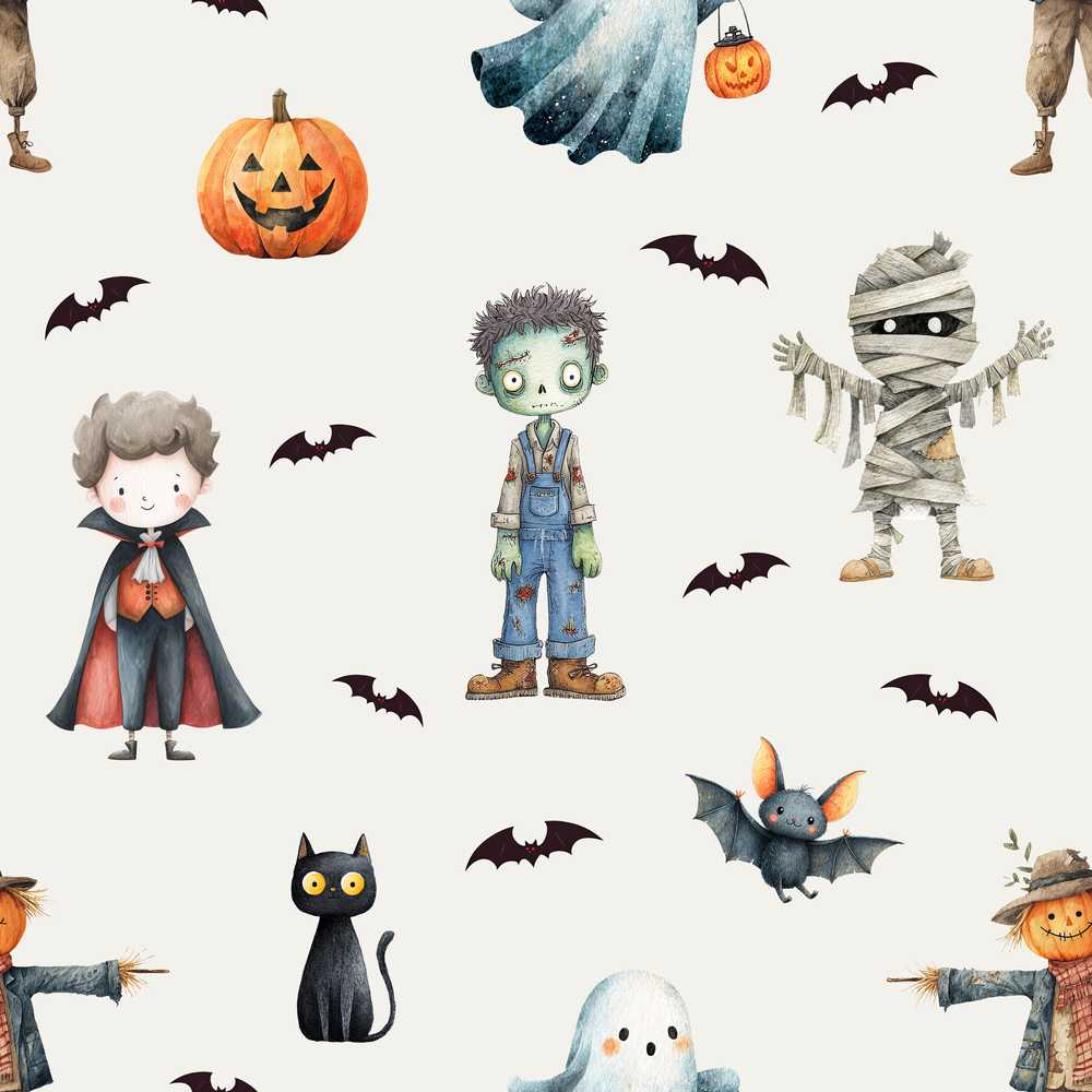 Halloween Zombie Mummy Vampire Bat Spooky Light Grey