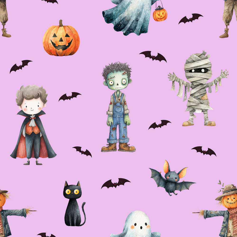 Halloween Zombie Mummy Vampire Bat Spooky Purple Seasonal