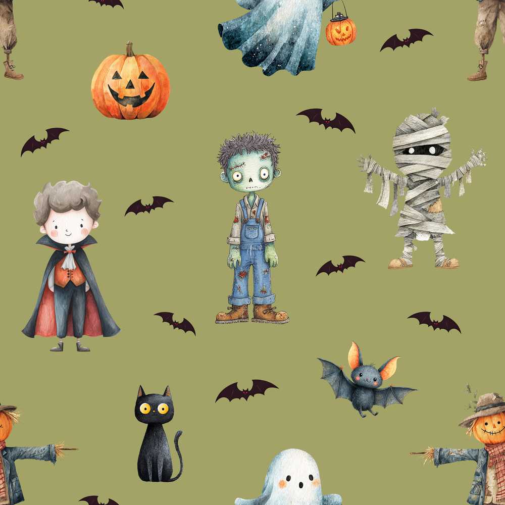 Halloween Zombie Mummy Vampire Bat Spooky Olive Seasonal