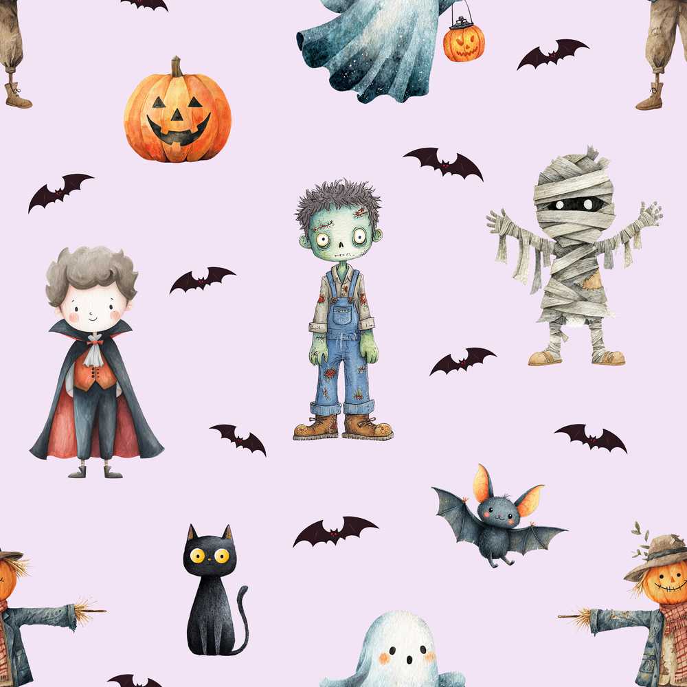 Halloween Zombie Mummy Vampire Bat Spooky Lilac Seasonal