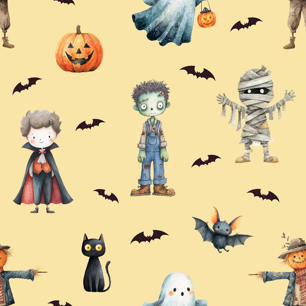 Halloween Zombie Mummy Vampire Bat Spooky Cream Seasonal