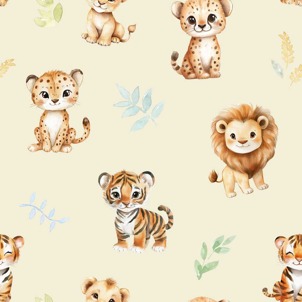Baby Safari Animals Leopard Tiger Lion on Soft Cream