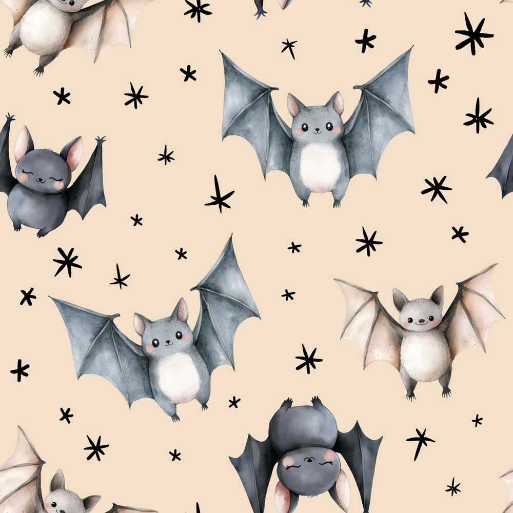 Cute Baby Bats Flying with Stars Soft Sand Background