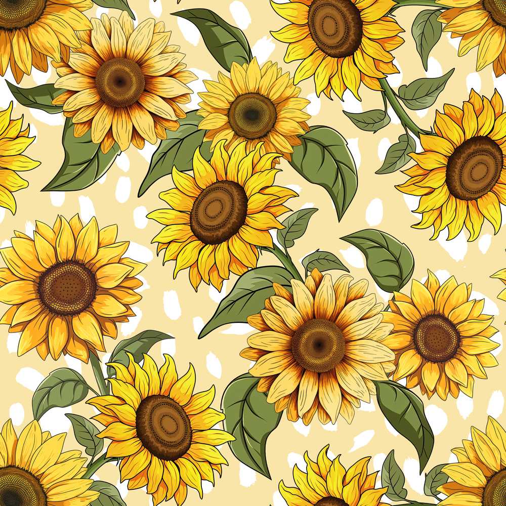Bright Yellow Sunflower Cream Abstract Background Wildflower Pattern Botanical