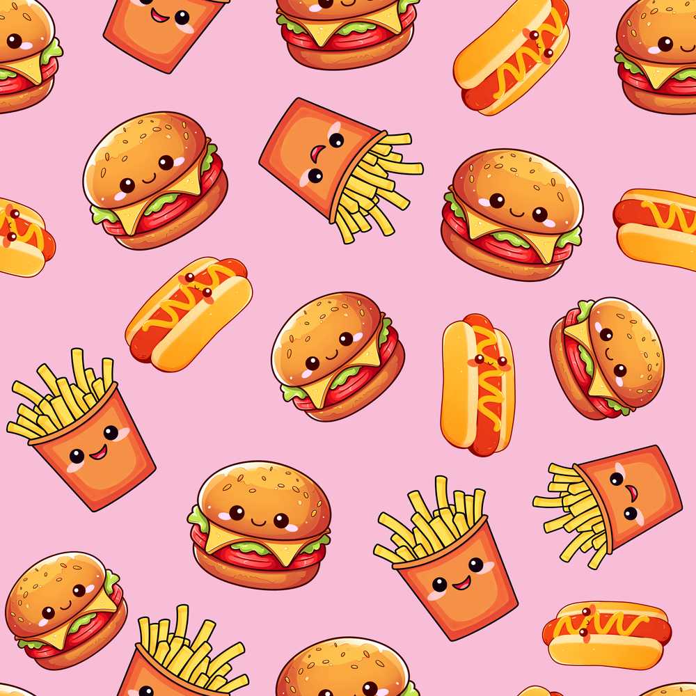 Kawaii Burger Fries Hotdog Fast Food Blush Pink