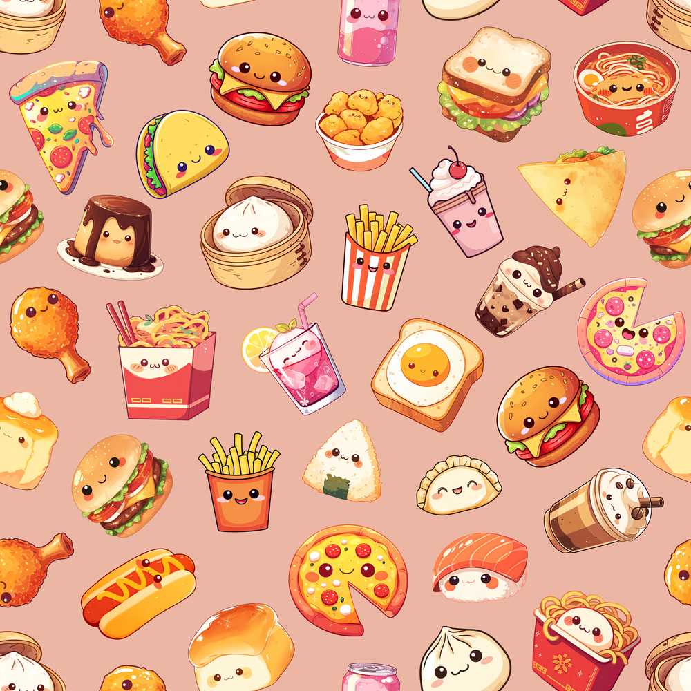 Kawaii Fast Food Burger Sushi Taco Pizza Beige