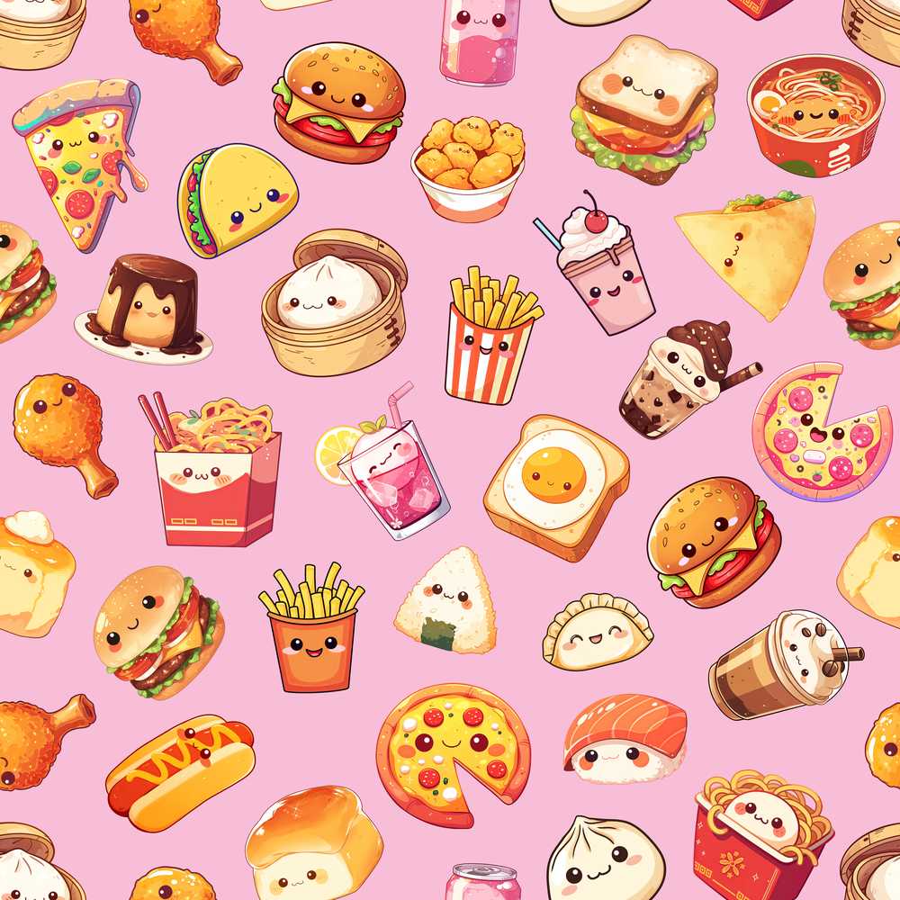 Kawaii Fast Food Burger Sushi Taco Pizza Blush Pink