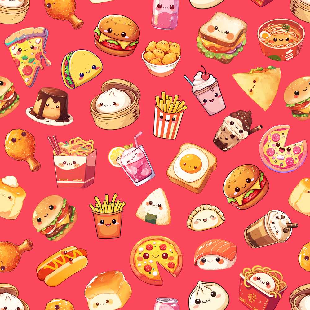 Kawaii Fast Food Burger Sushi Taco Pizza Red