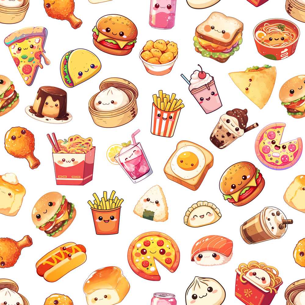Kawaii Fast Food Burger Sushi Taco Pizza Grey