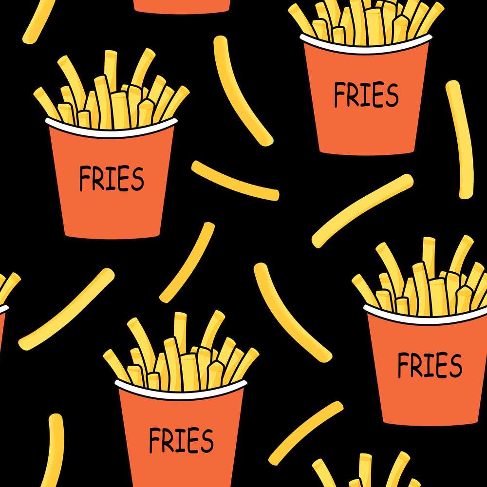 Cute French Fries Cartoon Snack Food Black Background