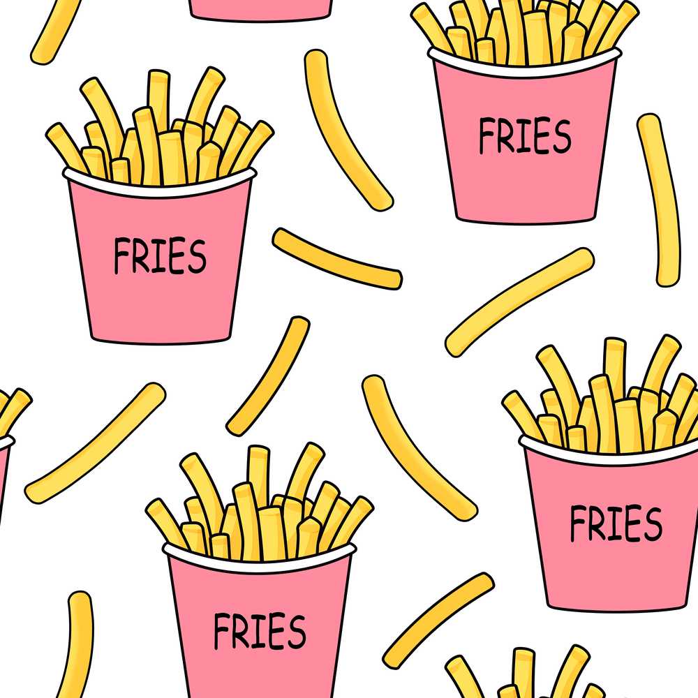 Cute French Fries Cartoon Snack Pink Cups Grey Background