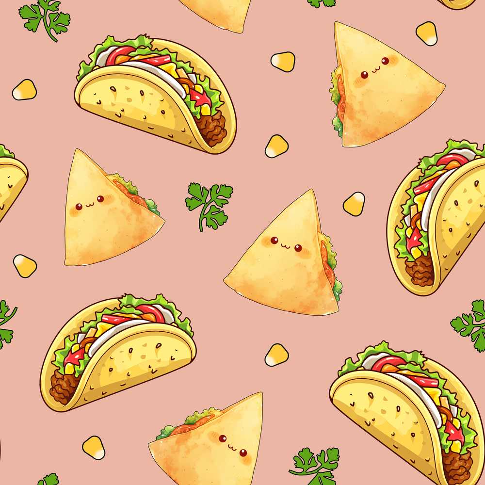 Cute Kawaii Tacos and Wraps Peach Background Decorative